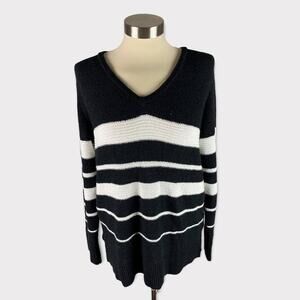 Calvin Klein Womens Medium V Neck Sweater Black White Stripe